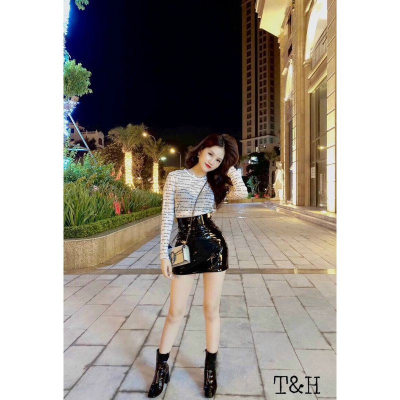 Chân váy da bóng trơn cạp cao hàng QCL1