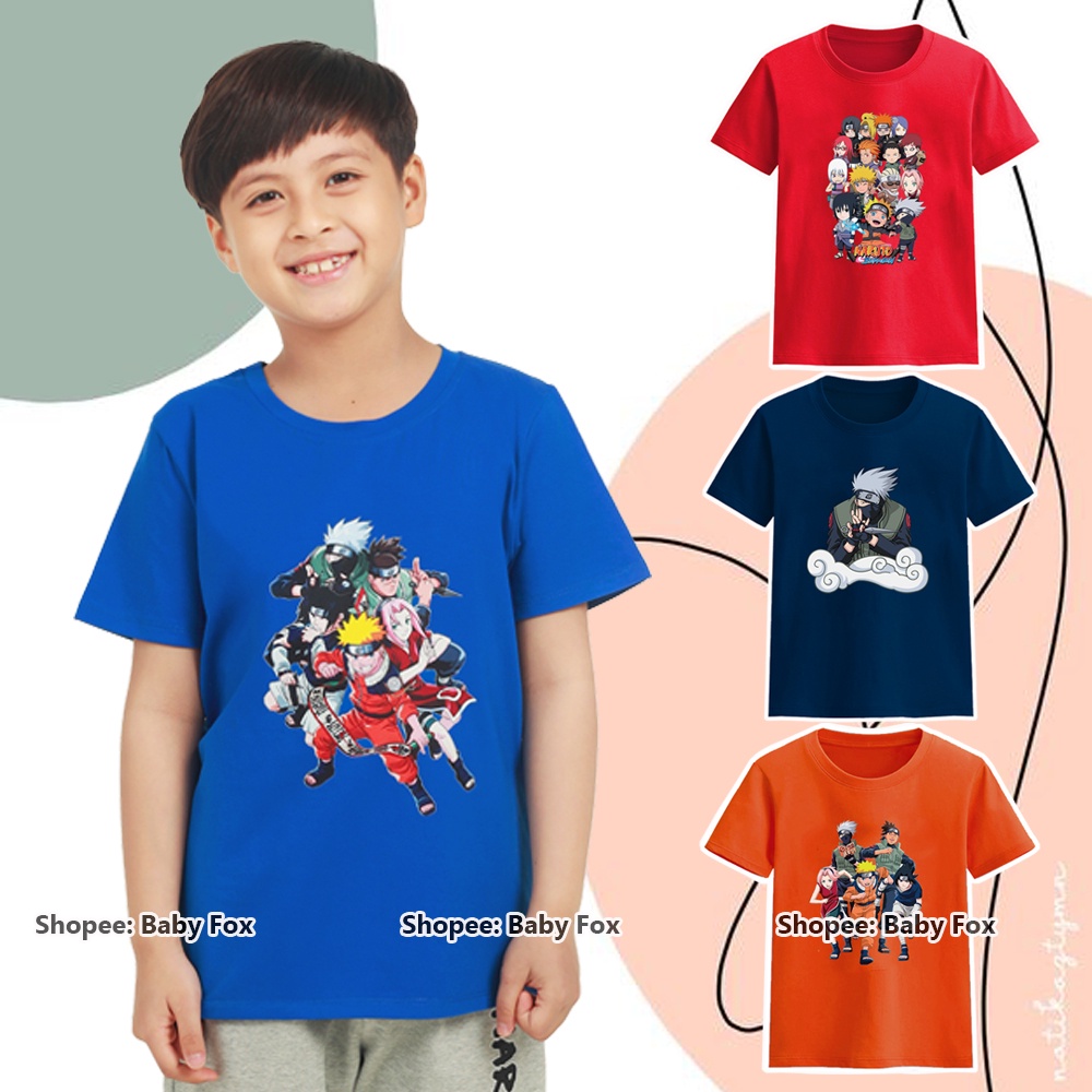 Áo thun bé trai 100% cotton loại tốt, áo phông thương hiệu BABY FOX, hình Naruto, size nhí trung, đại  l