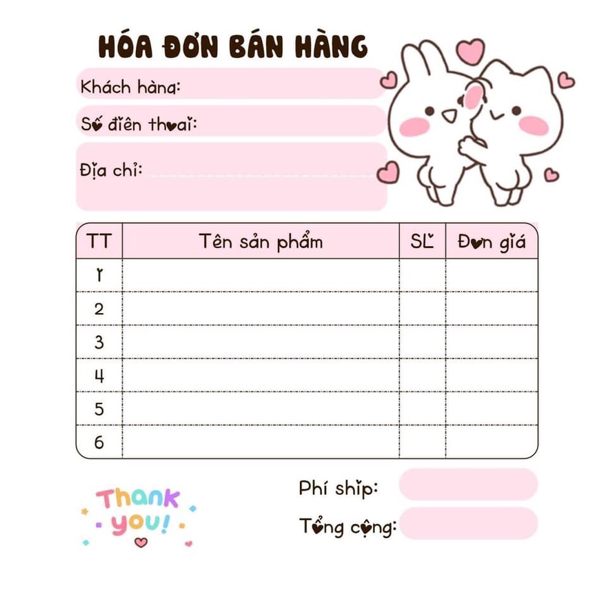 [10 CUỐN TẶNG 1 CUỐN] 10 cuốn HOÁ ĐƠN BÁN HÀNG GẦU MINI DỄ THƯƠNG