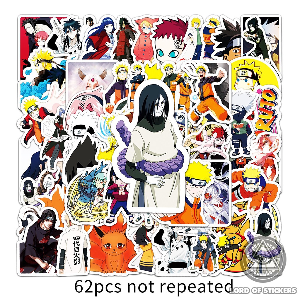Set 62 Sticker Naruto, Hình Dán Anime Manga Sasuke Sakura Itachi Trang Trí Mũ Bảo Hiểm, Ván Trượt, Laptop, Vali, Sổ