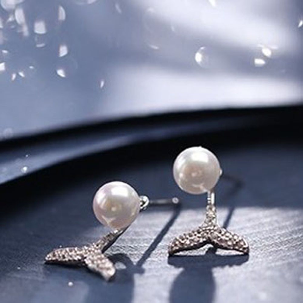 Bông Tai Xỏ Lỗ Hình Đuôi Cá Đính Ngọc Trai Giả Thời Trang Hàn Quốc Cho Nữ 925