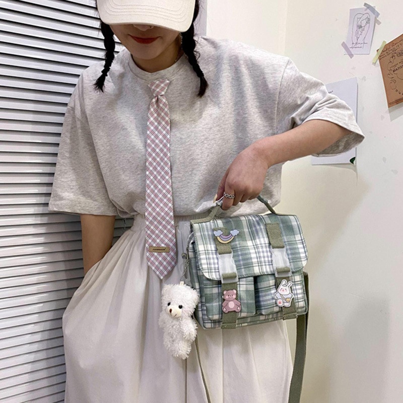 Túi Xách Nylon Đeo Chéo Họa Tiết Kẻ Sọc Màu Tương Phản Phong Cách Nhật Bản Thời Trang Cho Nữ