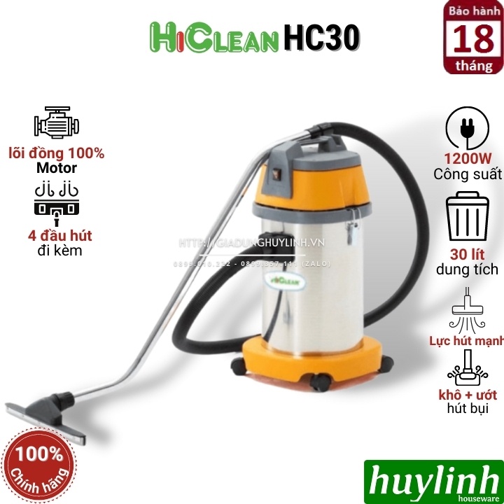 Máy hút bụi công nghiệp Hiclean HC30 - 30 lít - Hút khô và ướt