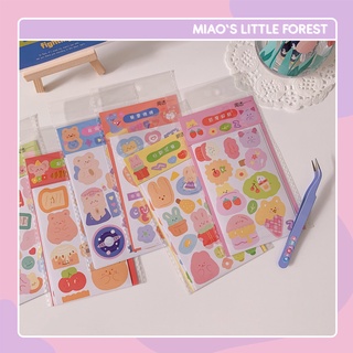 Sticker gấu thỏ WENSHU set 2 tấm hình dán gấu thỏ style Hàn cực xinh trang trí sổ tay bujo MST397 miaoslittleforest