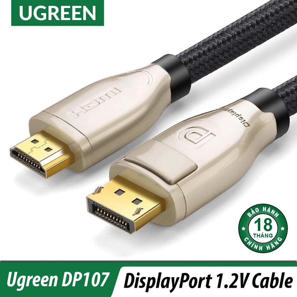 Cáp DisplayPort 1.2 Ugreen Bện Lưới Kết Nối Laptop, PC,... Với Tivi, Máy Chiếu,... | DP107 Hỗ Trợ 4K@60Hz