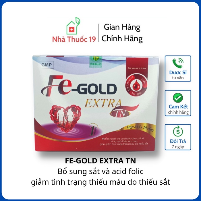 Viên Bổ Sung Sắt FE-GOLD EXTRA TN [HỘP 80 VIÊN] Giúp Bổ Sung Sắt Và Acid Folic Cho Cơ Thể