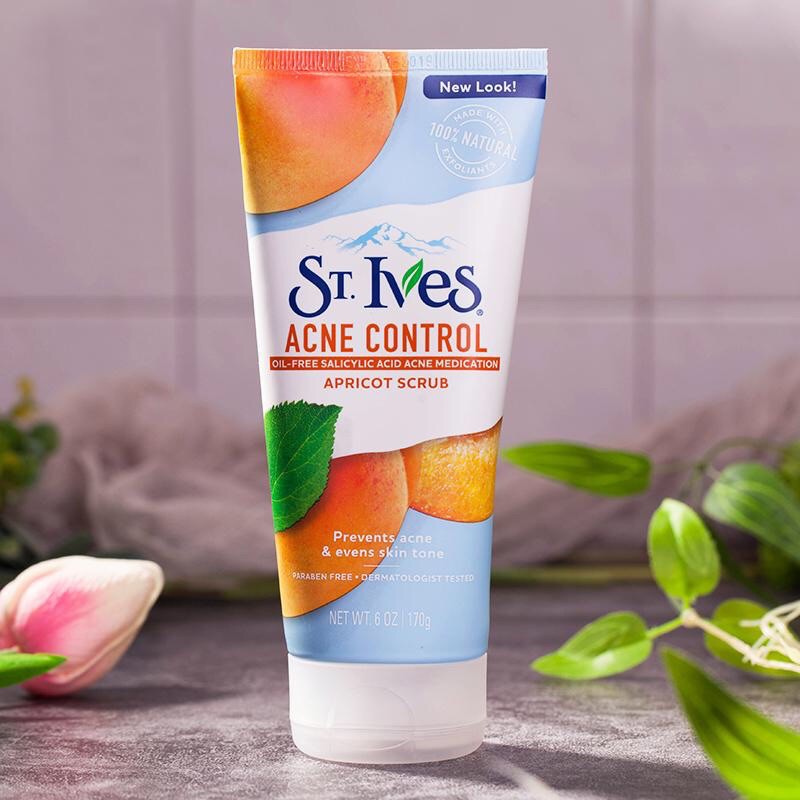 Sữa Rửa Mặt Tẩy Da Chết Ngăn Ngừa Mụn Chiết Xuất Trái Mơ ST.IVES Acne Control Apricot Scrub 170g