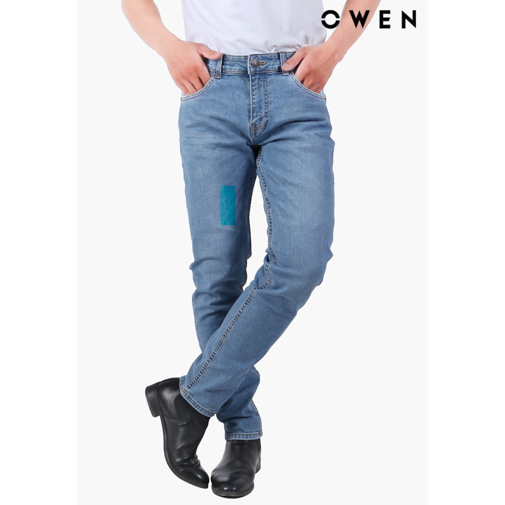 Quần Jean Nam Quần Bò Hàng Hiệu Cao Cấp Owen QJSL23059 Ống Côn Slim Màu Xanh Nhạt Chất Liệu Cotton Spandex Đàn Hồi Tốt | BigBuy360 - bigbuy360.vn