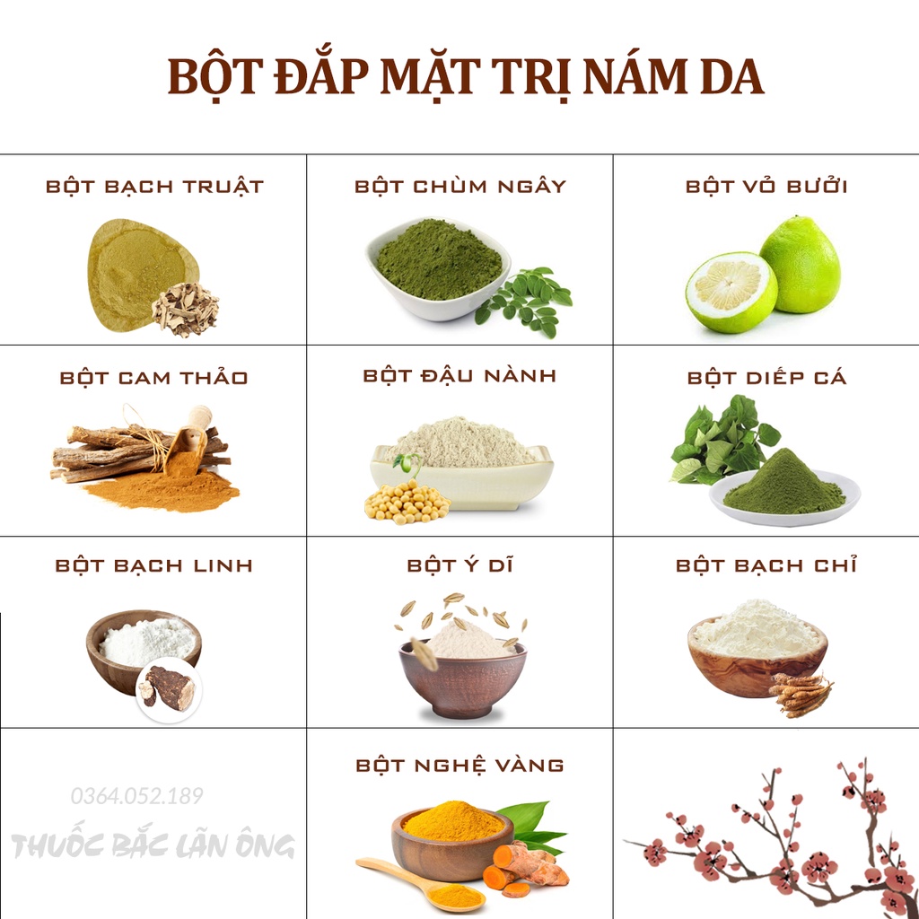 Bột dưỡng da mờ thâm (Bột hữu cơ, mask tự nhiên, giảm thâm nám, chống lão hóa, cấp ẩm)- Thuốc Bắc Lãn Ông