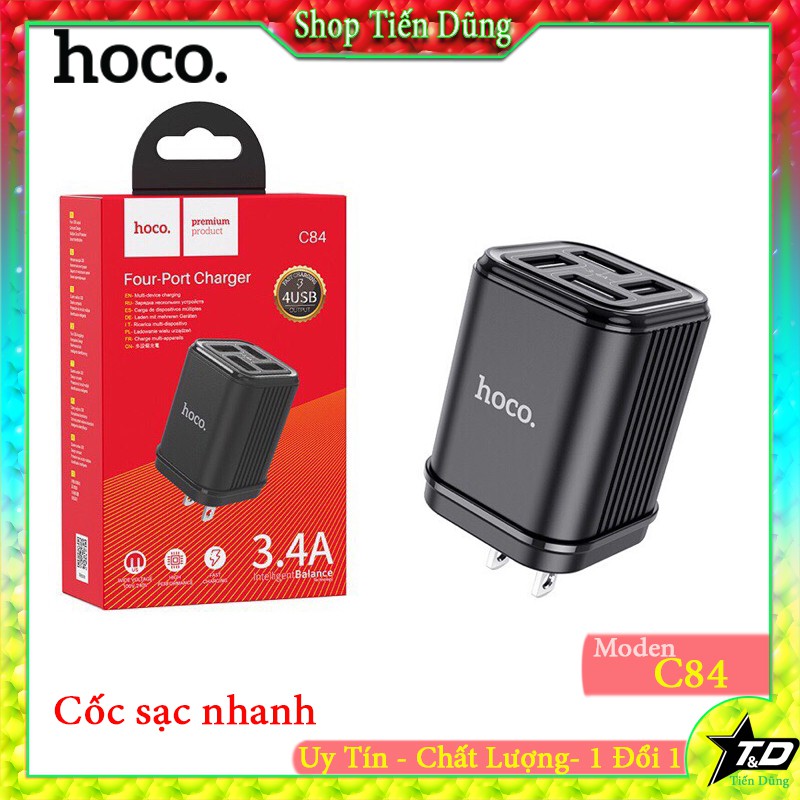 Cốc sạc nhanh Hoco C84 4 cổng USB dòng max 3.4A hay củ sạc hoco C84 hợ trợ 4 cổng USB