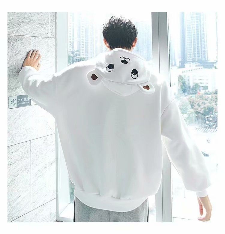 Áo hoodie hình gấu dễ thương-New trendy fashion bear and frog sweater loose autumn and winter couple clothes funny plus