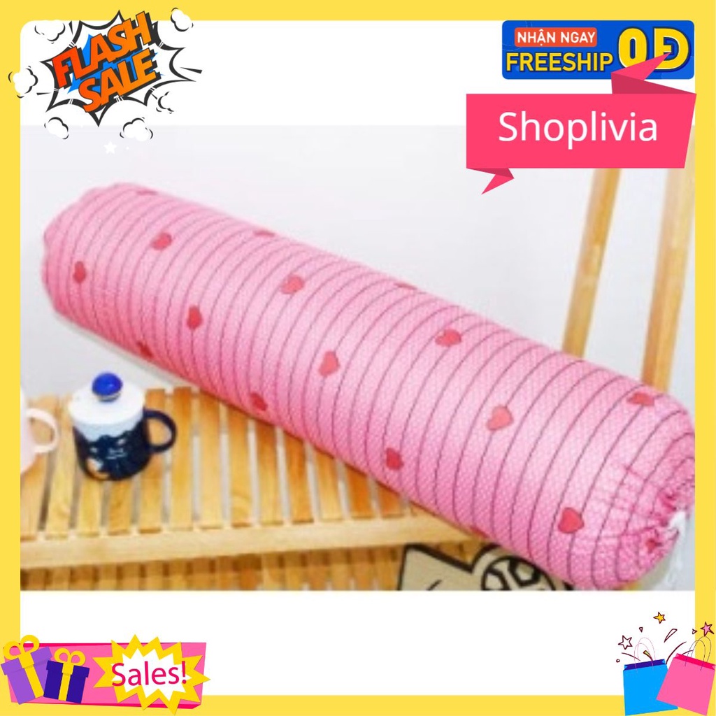 Vỏ Gối Ôm Cotton poly siêu kute 35x100cm-mẫu tim kẻ hồng