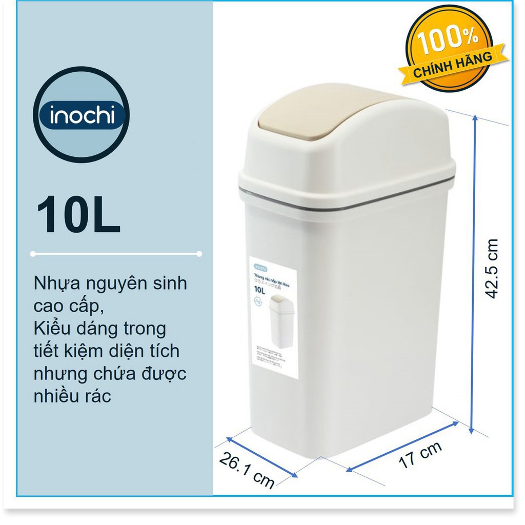 Thùng Rác Nhựa Nắp Lật Inochi 10 Lít Rất Đẹp Làm Sọt Rác Văn Phòng, Khách Sạn, Đựng Rác Gia Đình, Để Bàn Trong Nhà