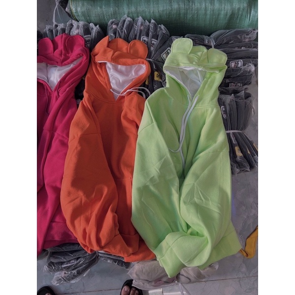 Áo hoodie nỉ có nón form rộng tay phồng cánh dơi, áo nỉ chui có nón - C2A tai gấu TA ALOHASHOP91