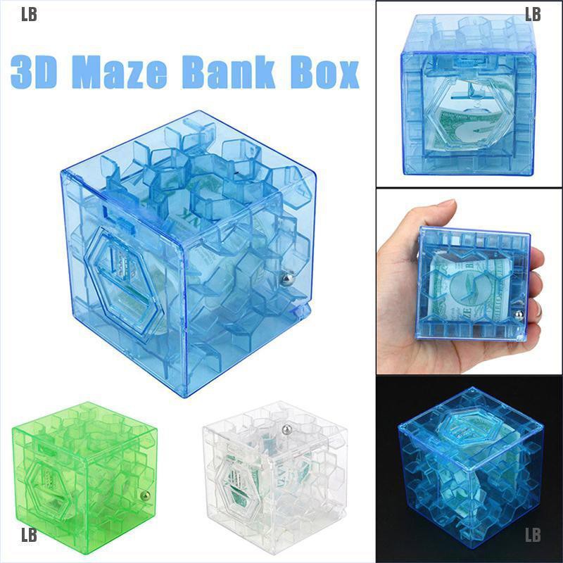 LB*3D Cube puzzle money maze bank saving coin collection case box fun brain game