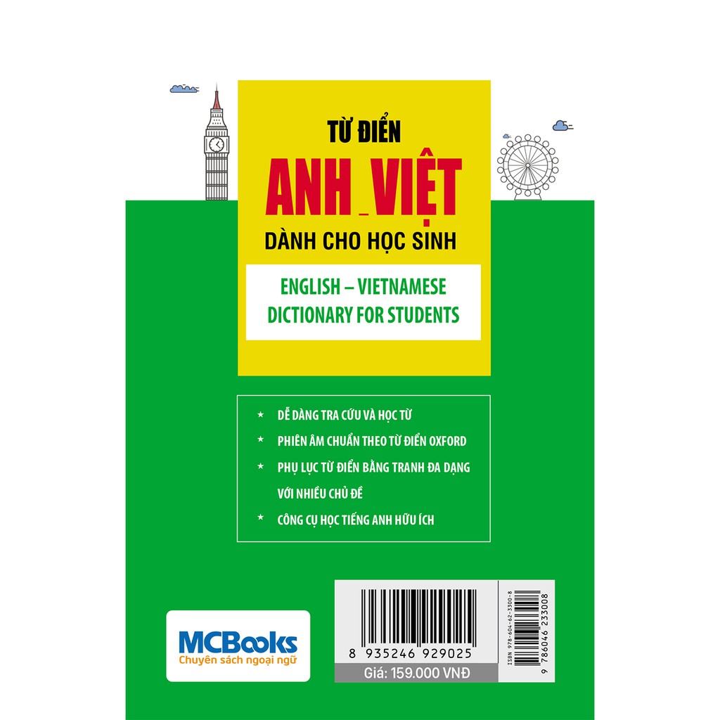 Sách - Từ điển Anh Việt dành cho học sinh (bìa xanh lá cây) - Tặng kèm Flashcard