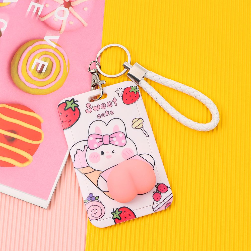 Bao đựng thẻ in hình thỏ / gấu hoạt hình có dây treo tích hợp làm đồ chơi bóp tay mềm sáng tạo