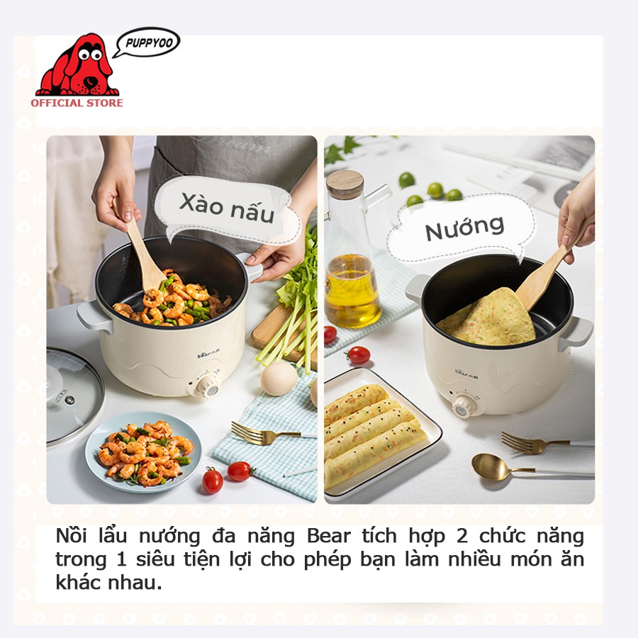 Nồi lẩu điện Bear đa năng DRG-C18H1 dung tích 2.5L điều chỉnh nhiệt độ dễ dàng nướng lẩu hấp cực tiện lợi