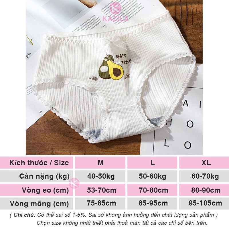 Quần lót nữ hình quả bơ gân tăm dễ thương, quần lót cotton xuất Nhật Kazila QLH7G