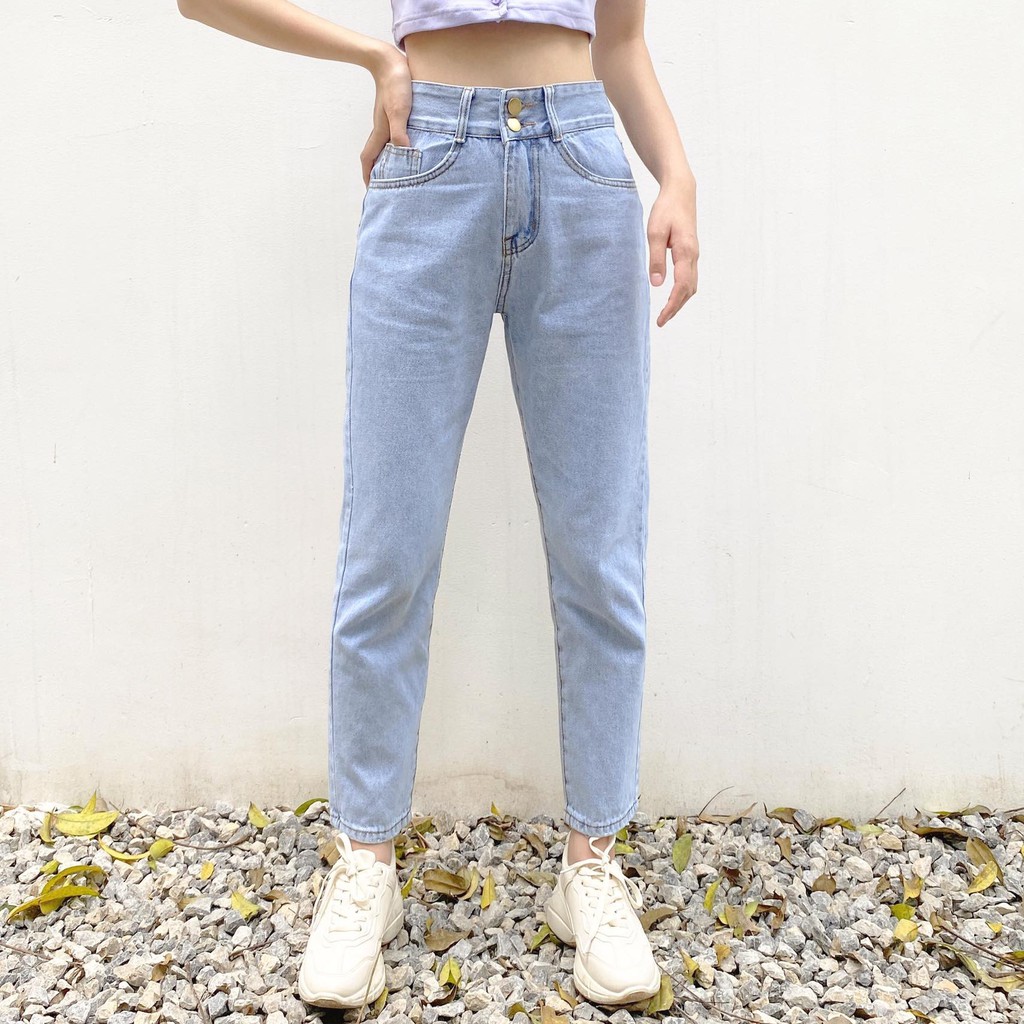 Quần bò baggy LYRA Jeans ống đứng hai khuy thời trang cá tính-VXYQD0037