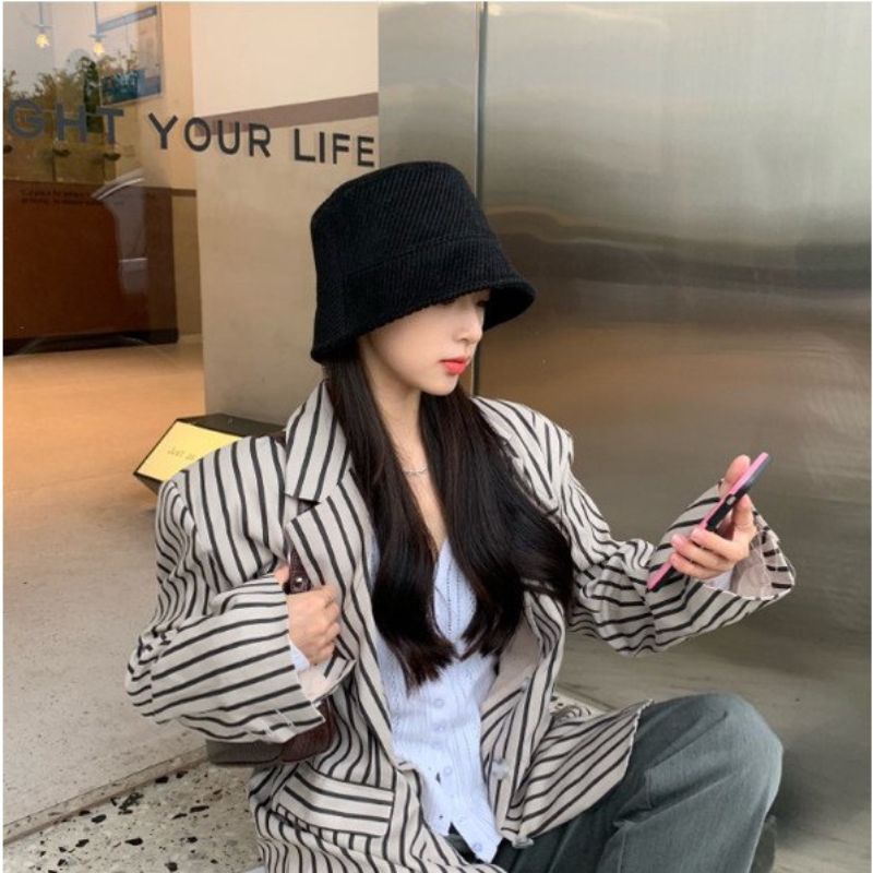 Mũ bucket vành cụp Nón tai bèo thêu chữ chất nhung tăm cao cấp form unisex nam nữ giá rẻ Tucanvas TCV89 M03