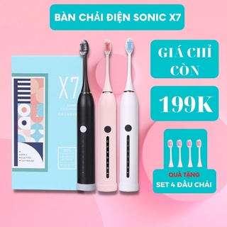 Bàn Chải Điện Sonic X7 Tặng Kèm 4 Đầu Chải Đánh Răng Tự Đông 6 Chế Độ Rung Công Nghệ Sóng Âm Đánh Sạch Bay Mảng Bám