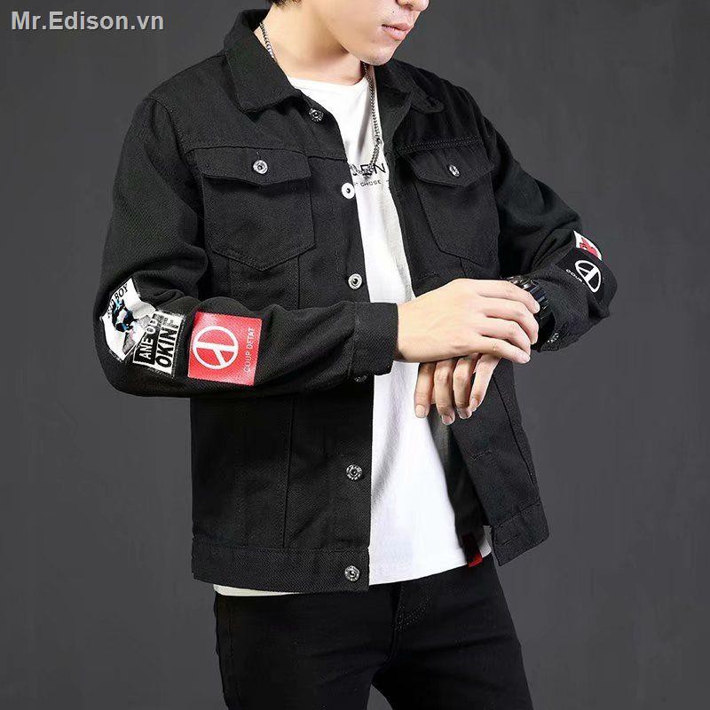 ☫♈☫Denim jacket male Korean version of the student handsome body-building trend bf Harajuku wind right Zhilong with spr