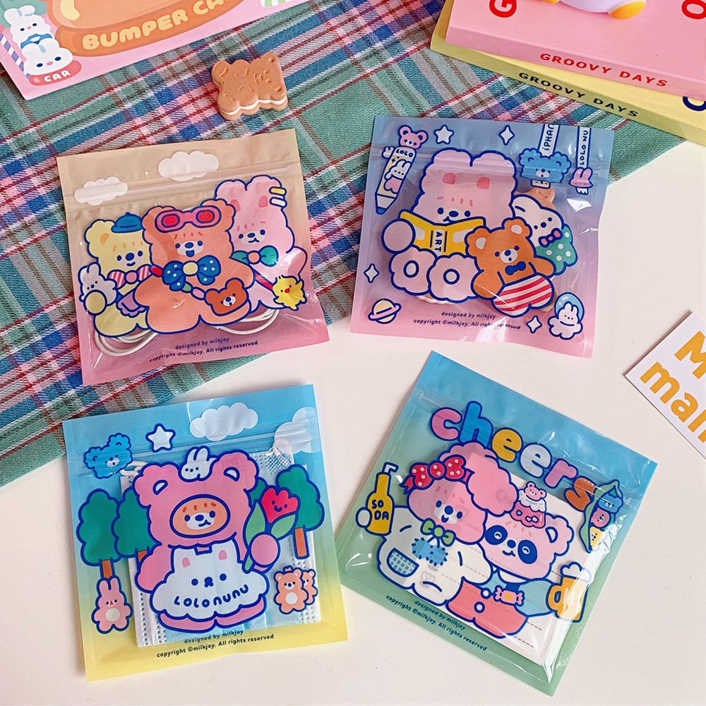 Túi zip gấu dễ thương đựng đồ ăn nhẹ,bánh quy túi kẹo nhỏ đựng bút T3