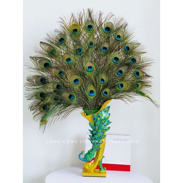 Bình lông công Lộc phát trang trí chất liệu composite cao 38cm
