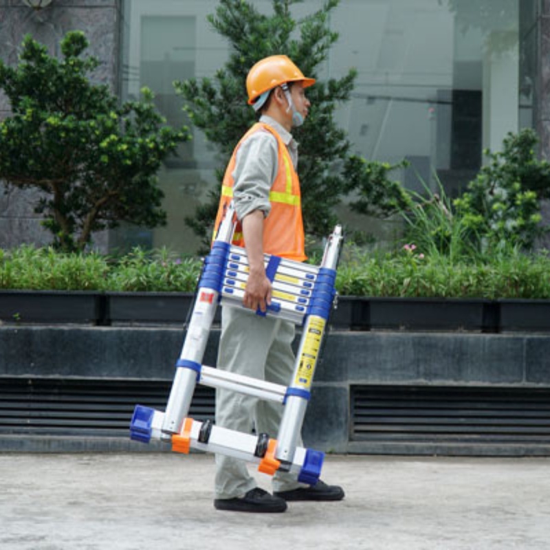 Thang nhôm rút chữ A nhập khẩu ADVINDEQ ADT707BN 8 đế cao su chắc chăn - Có bánh xe kéo - Hợp kim nhôm cao cấp