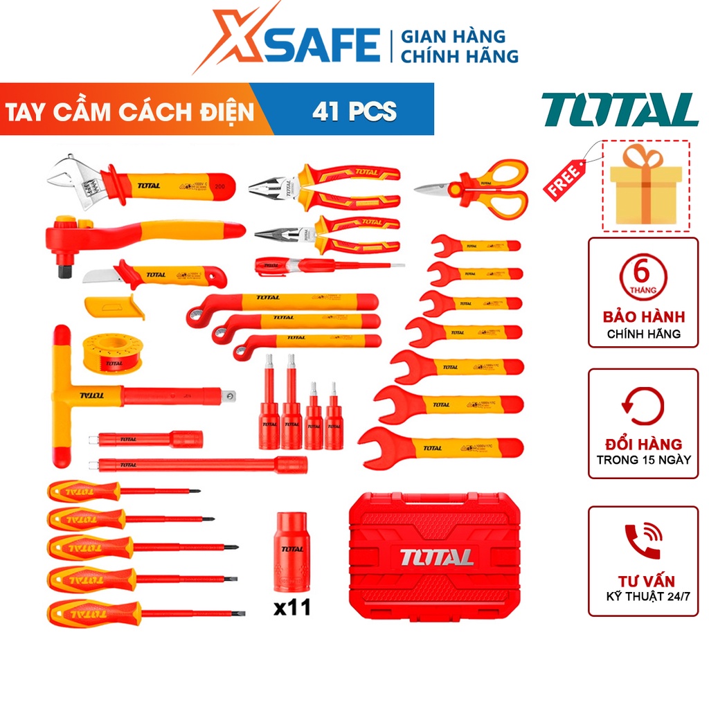 Bộ 41 dụng cụ cách điện TOTAL THKITH4101 gồm 41 công cụ cách điện có chứng nhận 1000V, VDE / GS - [CHÍNH HÃNG]