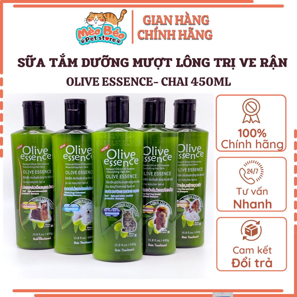 Sữa tắm chó mèo OLIVE ESSENCEL dưỡng mượt lông trị ve rận - chai 450ml