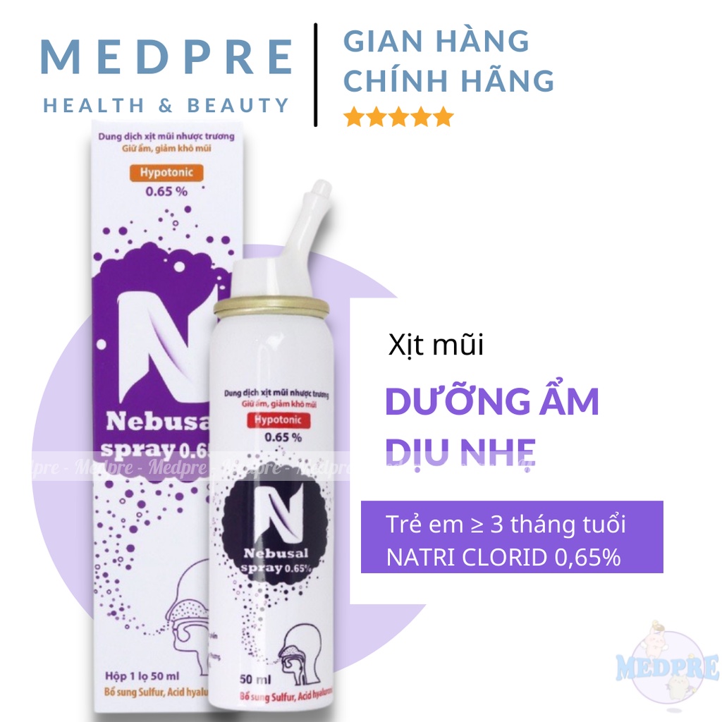 XỊt mũi Nebusal spray 0.65% (50ml) cấp ẩm, giảm khô mũi, phục hồi tổn thương mũi sau mỗi đợt viêm mũi - Date xa