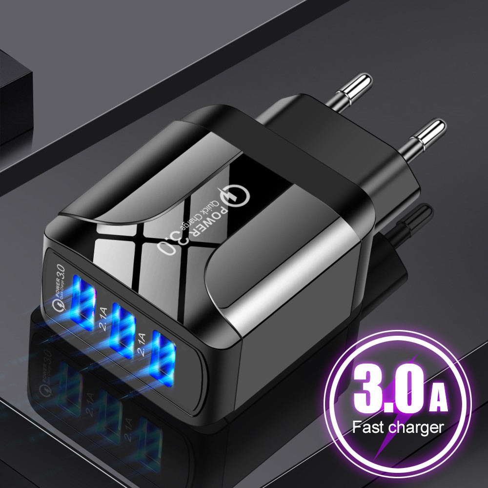Củ Sạc Điện Thoại LED T-REX 3 Đầu USB, Sạc Nhanh QC3.0 Cánh Bướm Cao Cấp Dùng Cho Thiết Bị Iphone/ Samsung/ Android