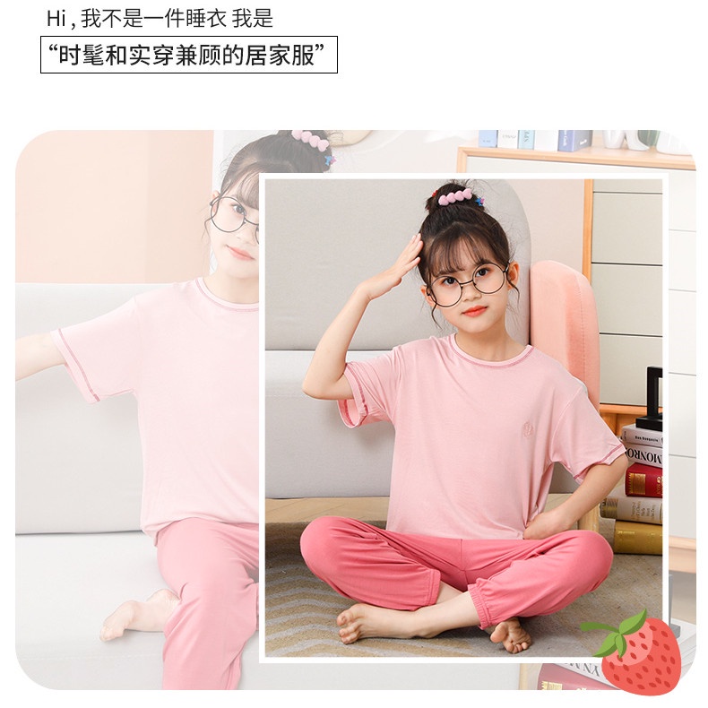 Bộ Đồ Ngủ Mặc Nhà Vải Cotton Tay Ngắn Thời Trang Xuân Hè Cho Bé 100-160cm