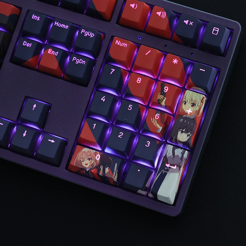 Lycoris Recoil theme keycaps Chisato Nishikigi OEM profile PBT Bàn phím cơ học nhuộm thăng hoa keycaps Anime keycaps throughLight keycaps 108 phím