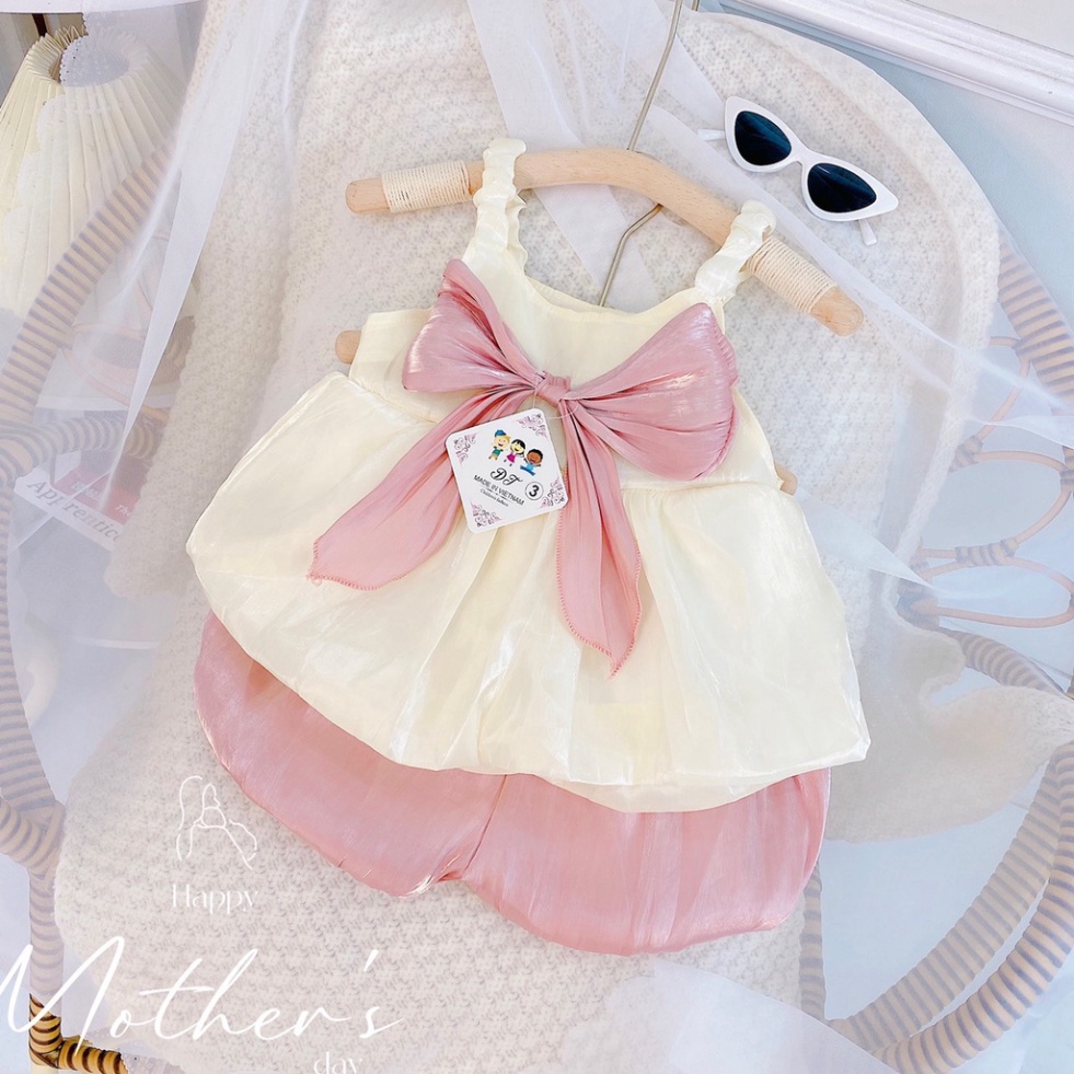 Bộ 2 dây bé gái chất tơ dễ thương, Bộ tơ sống quần bồng cho bé