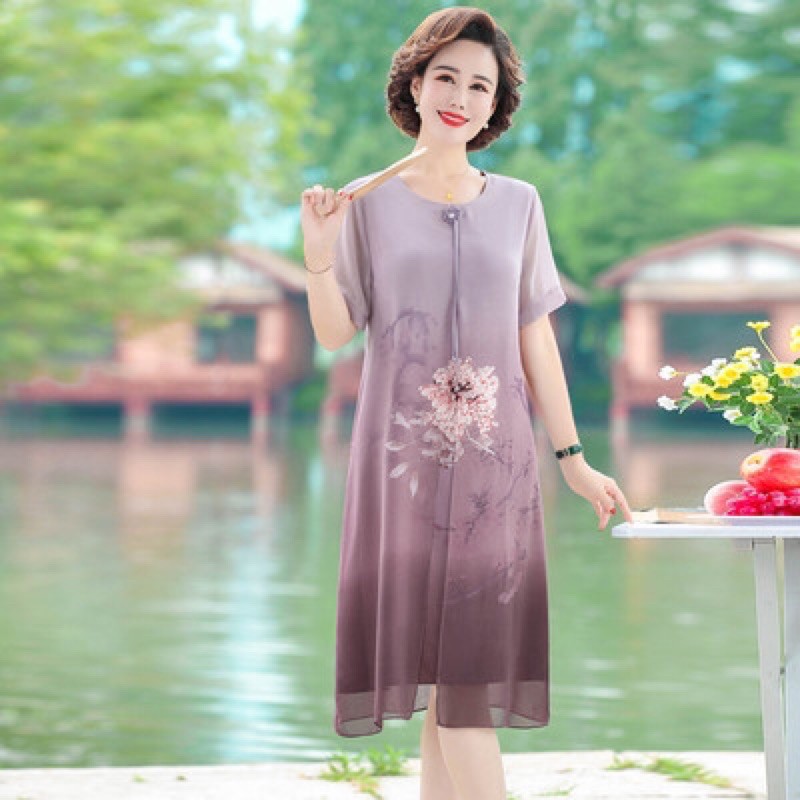 Đầm voan trung niên nữ cao cấp, hoạ tiết hoa chìm trẻ trung, màu sắc sang trọng, quý phái NV0695