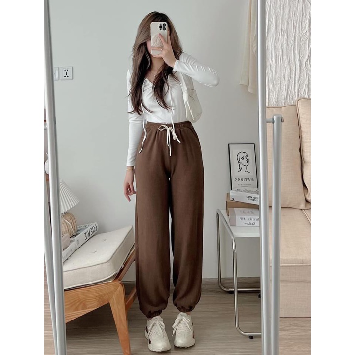 Quần Bom Chun Dáng Rộng Unisex Nam Nữ Vintage Chất Nhung Tăm Trơn Form Rộng Uzzlang- Bo Chun Bồng Đi Học THể Thao