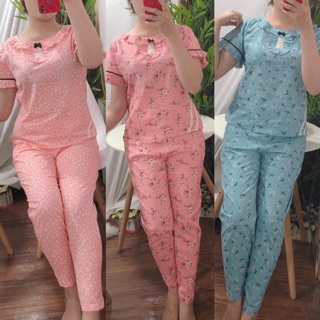 Đồ bộ mặc nhà , 3 màu hồng , hoa nhí cam , xanh