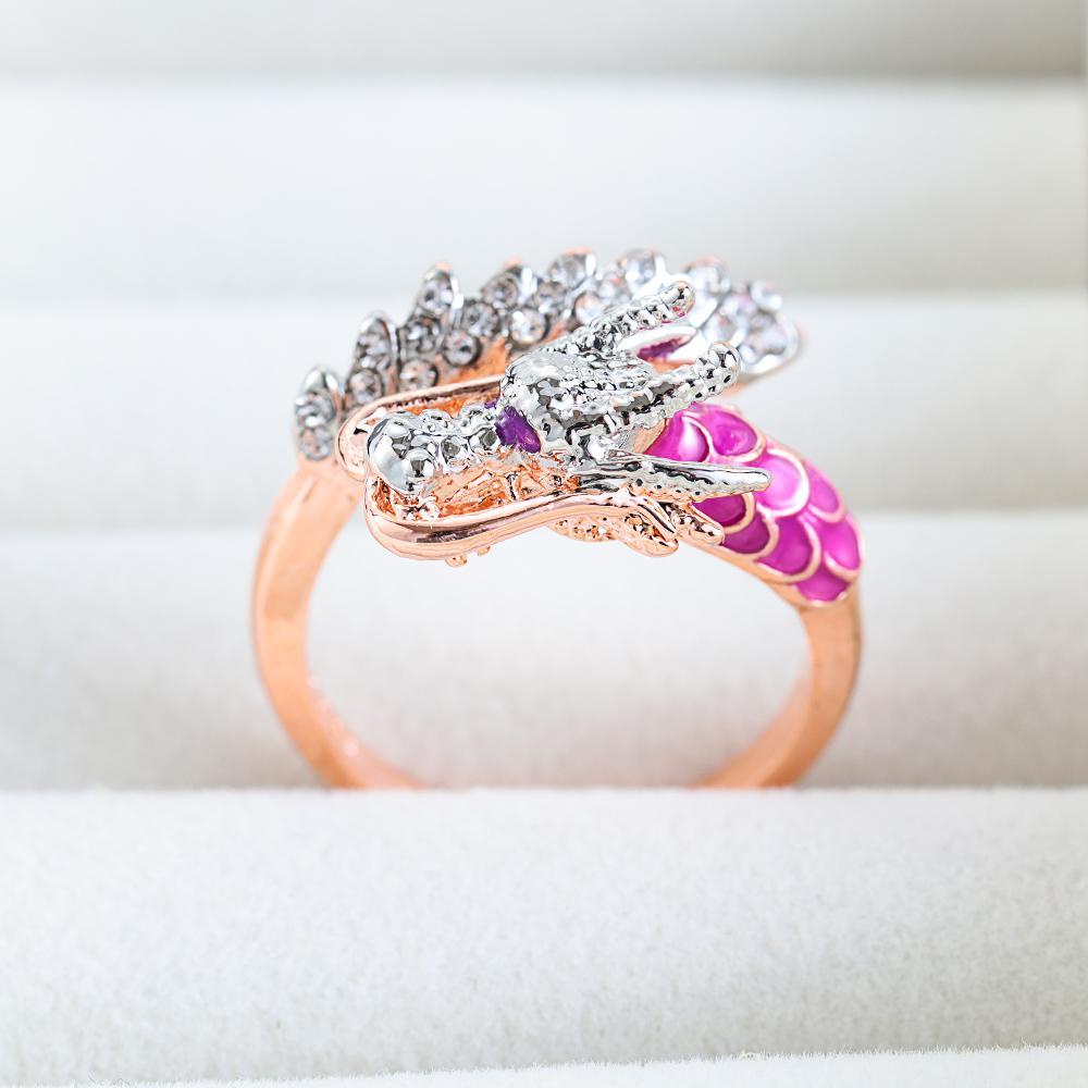 Nhẫn Kim Loại Hình Rồng Độc Đáo Cá Tính|Nhẫn Đính Đá Zircon Sang Trọng