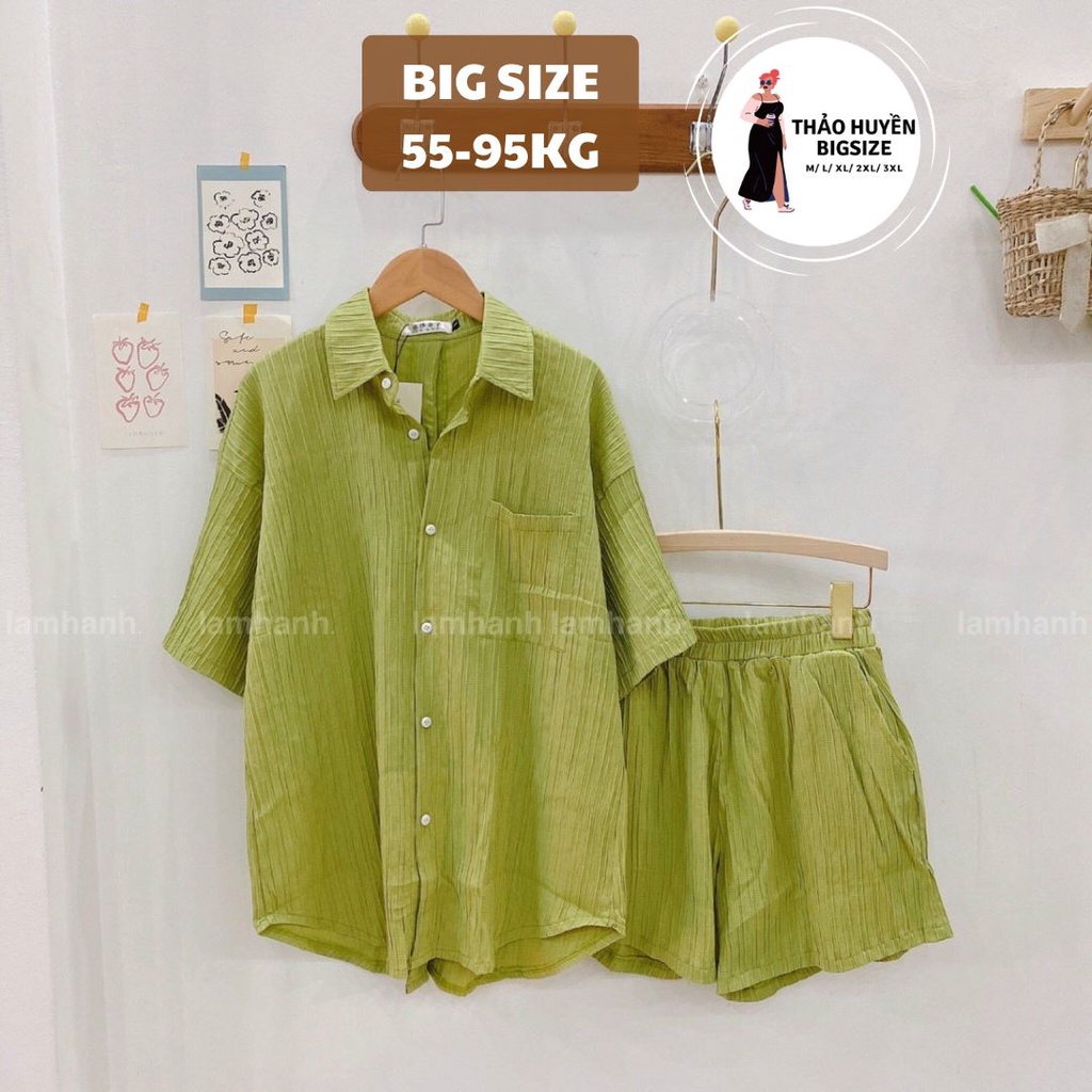 Set bộ bigsize nữ đũi gân (có màu nâu) đồ bigsize nữ đi chơi dáng xẻ lưng kèm quần short hottrend đủ size từ 50-95kg