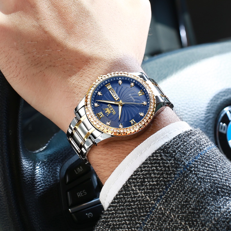 OLEVS 5565 đồng hồ nam chính hãng cao cấp chống nước dây thép đính đá đẹp vàng màu xanh lá trắng | BigBuy360 - bigbuy360.vn