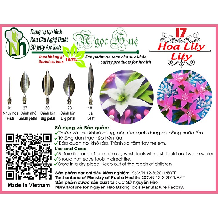 Dụng cụ làm thạch rau câu 3D Ngọc Huệ (bộ 5 kim số 17 - hoa Lily)