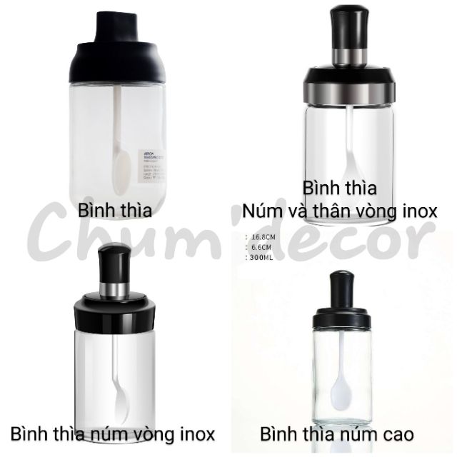 [Tặng tem nhãn]  Bộ Lọ đựng gia vị  , hũ gia vị thủy tinh kèm thìa , thìa khuấy ( tách lẻ ) B1 B2