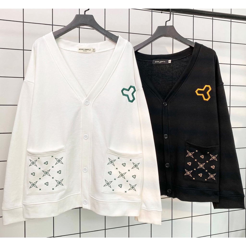 Áo Khoác Cardigan LIBE Form Rộng màu ĐEN/TRẮNG form Nam Nữ Unisex Vải Nỉ Chân Cua Dày Dặn