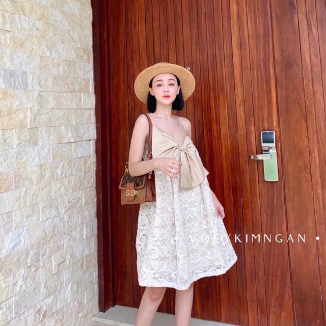 [ Mã FAMAYWA2 giảm 10K đơn 50K] Đầm ren 2 dây cột nơ