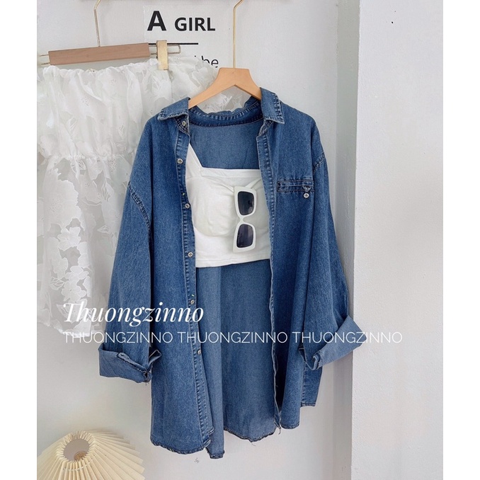 [Ảnh thật/Video] Áo sơ mi bò dài tay cách điệu phần túi ngực  Hàn Quốc Áo sơ mi jean dài tay basic khoác ngoài