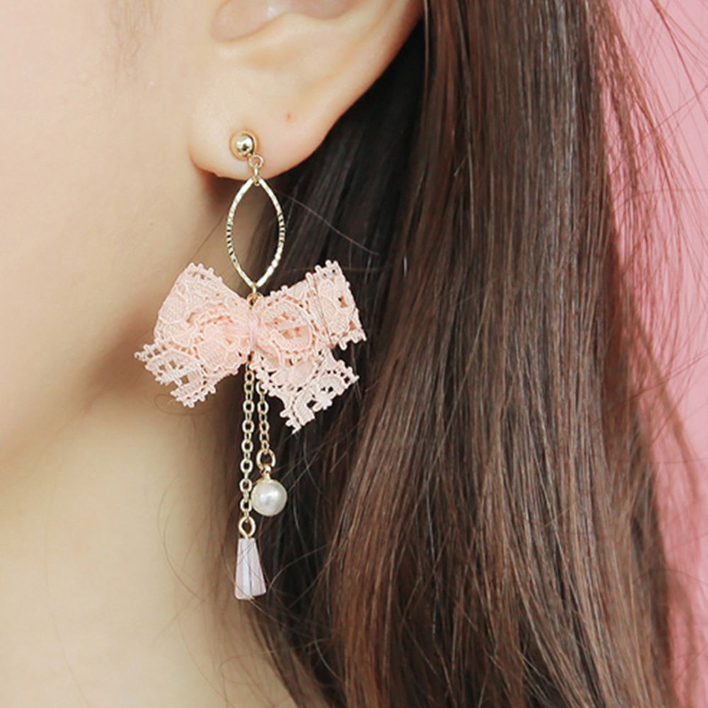 Hoa tai dáng dài phối nơ phong cách Hàn Quốc nữ tính