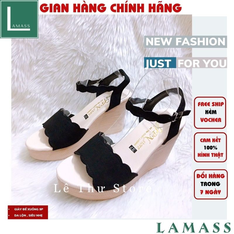 Giày đế xuồng💚giày nữ ,Giày cao gót 9 phân đế xuồng bản gợn sóng- LAZASHION